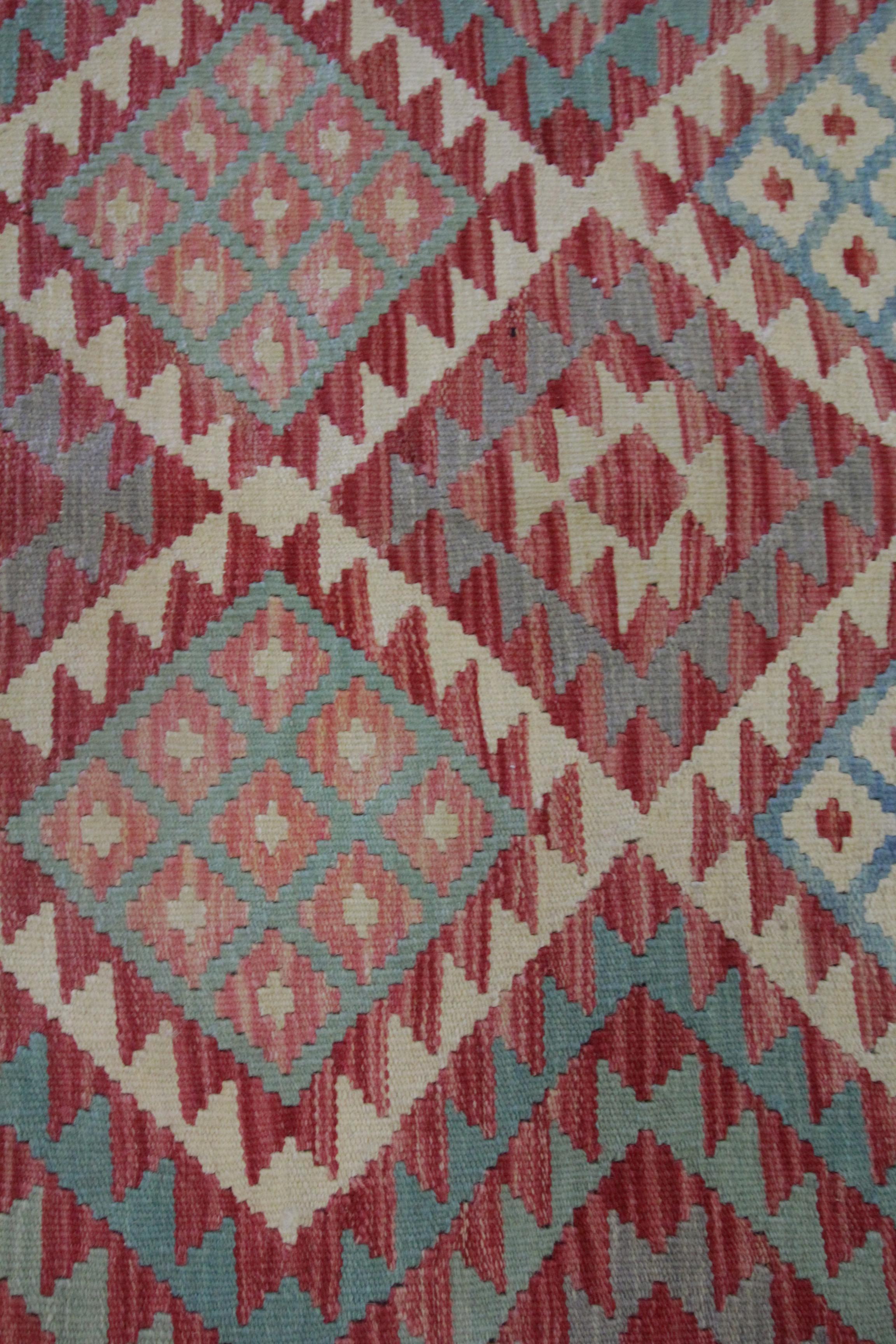 Contemporary Handmade Kilim Rug Vibrant Geometric Carpet Modern Kilim Rug Wool Area Rug