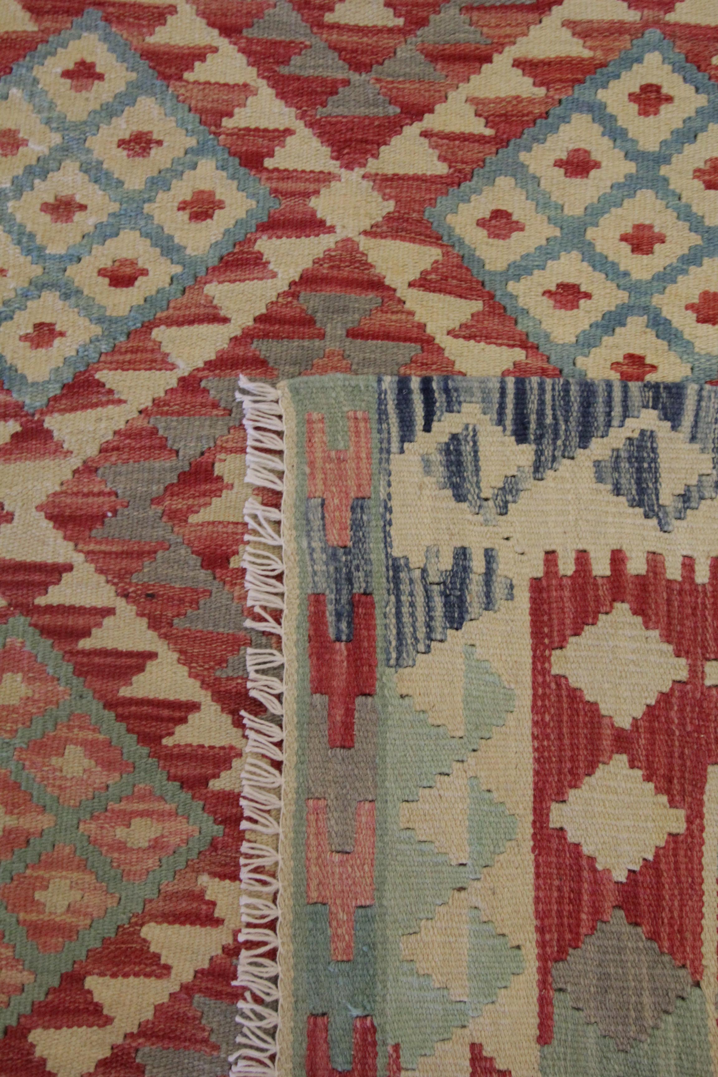 Handmade Kilim Rug Vibrant Geometric Carpet Modern Kilim Rug Wool Area Rug 1