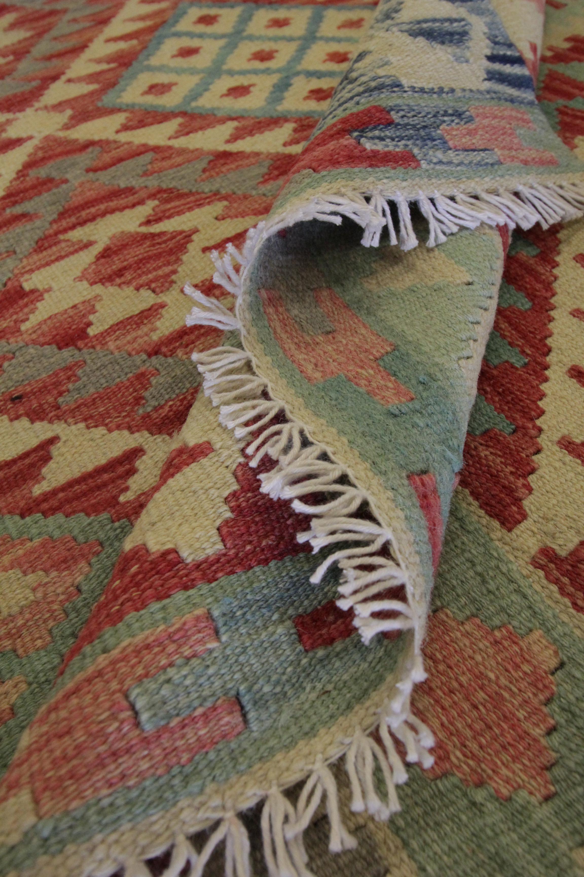 Handmade Kilim Rug Vibrant Geometric Carpet Modern Kilim Rug Wool Area Rug 2