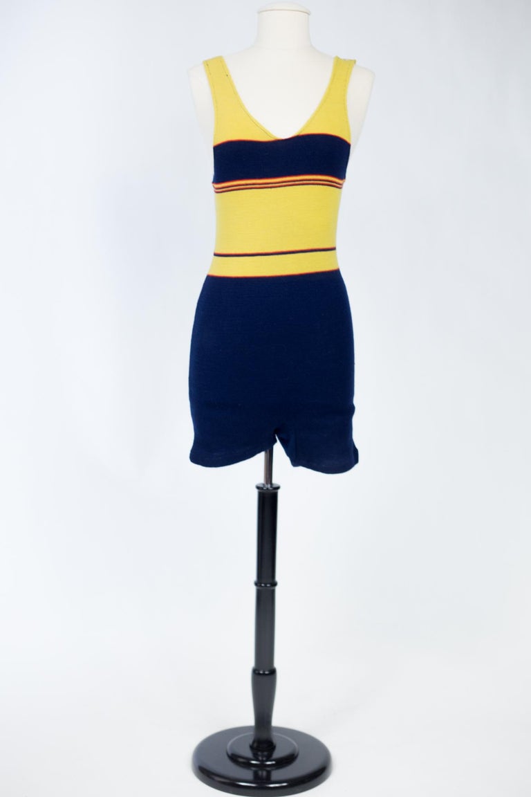 Wool knit Art Deco bathing suit in Chanel or Patou Style France Circa
