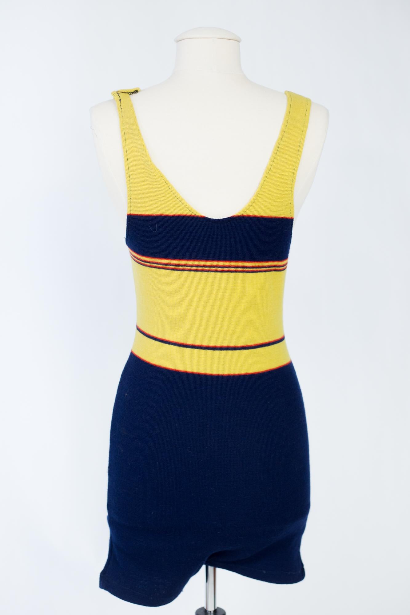 Women's Wool knit Art Deco bathing suit in Chanel or Patou Style- France Circa 1925 For Sale