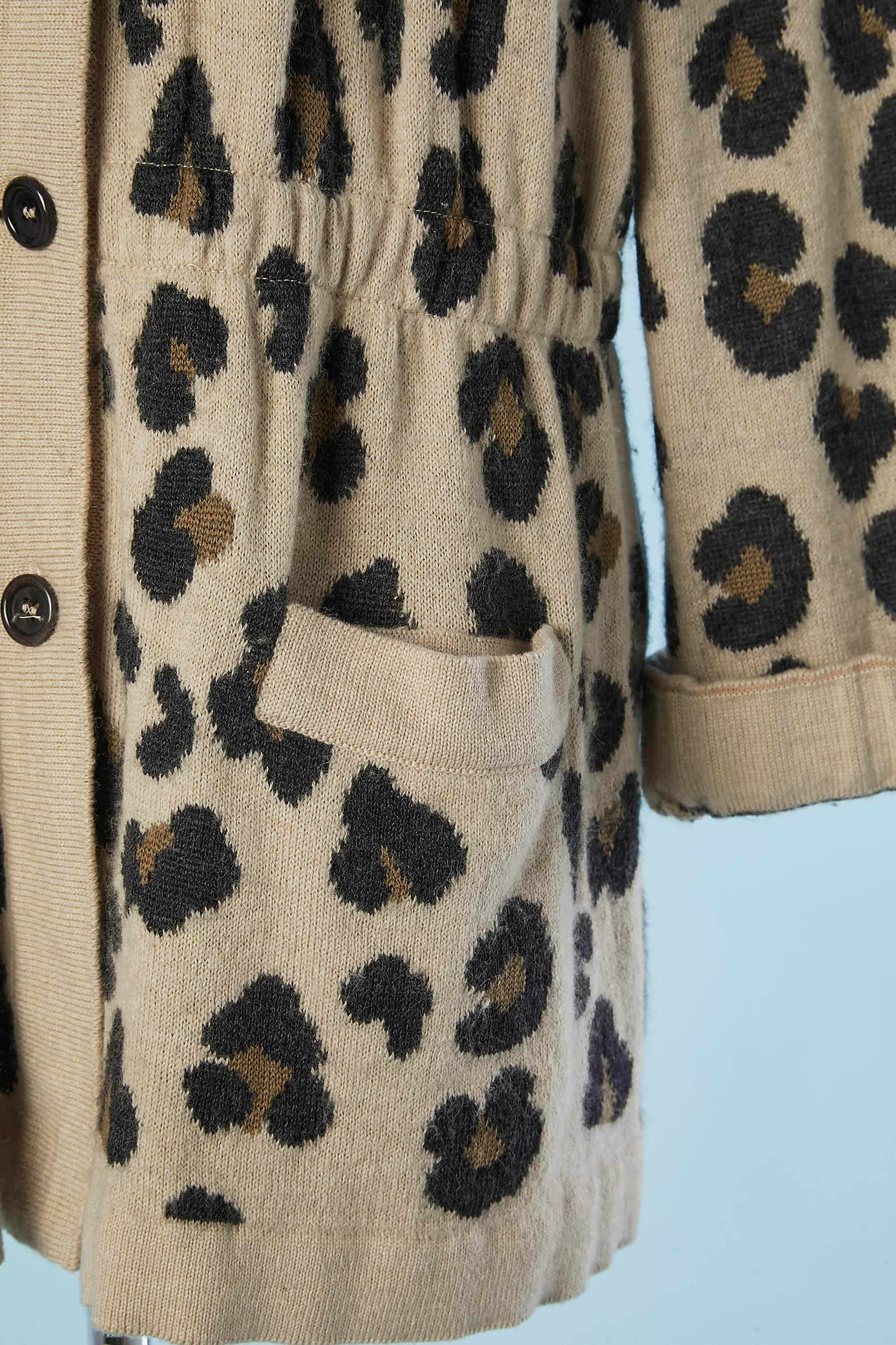 Brown Wool knit cardigan with leopard pattern jacquard Escada by Margaretha LEY  For Sale