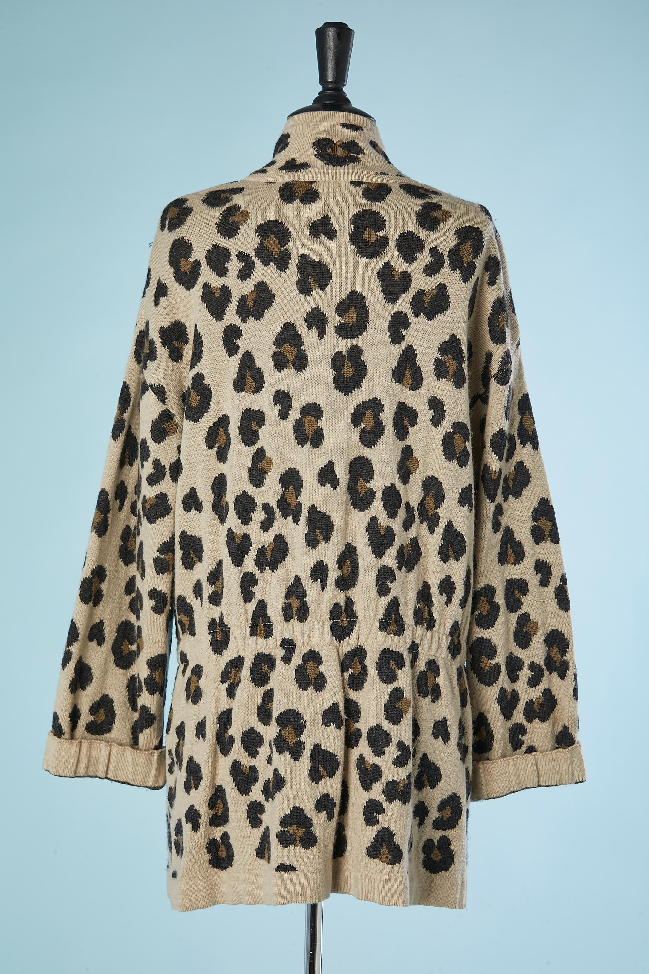Women's Wool knit cardigan with leopard pattern jacquard Escada by Margaretha LEY  For Sale