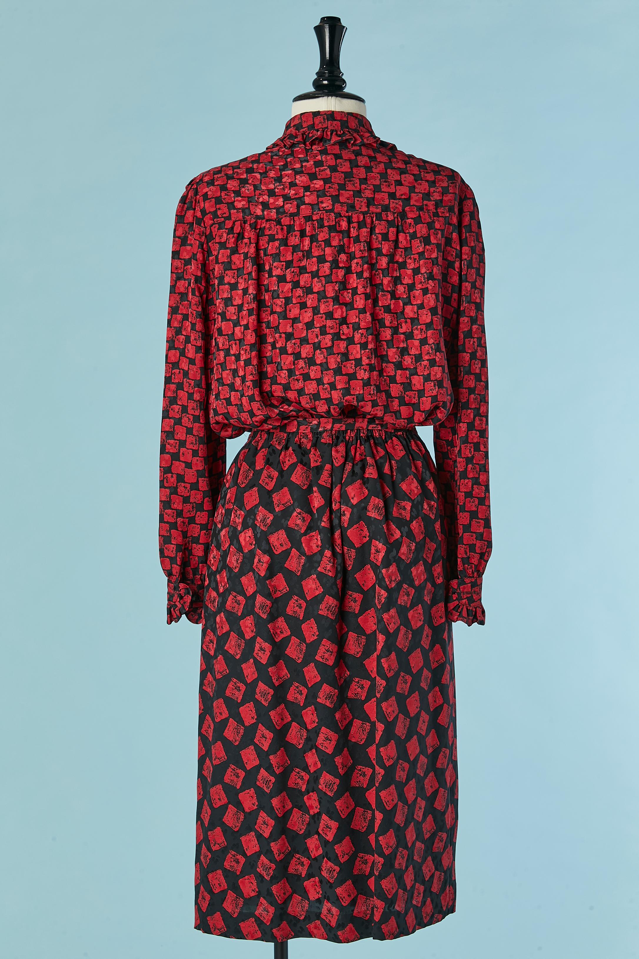 Wool knit cardigan with silk shirt and skirt ensemble ADOLFO for Neiman Marcus For Sale 7