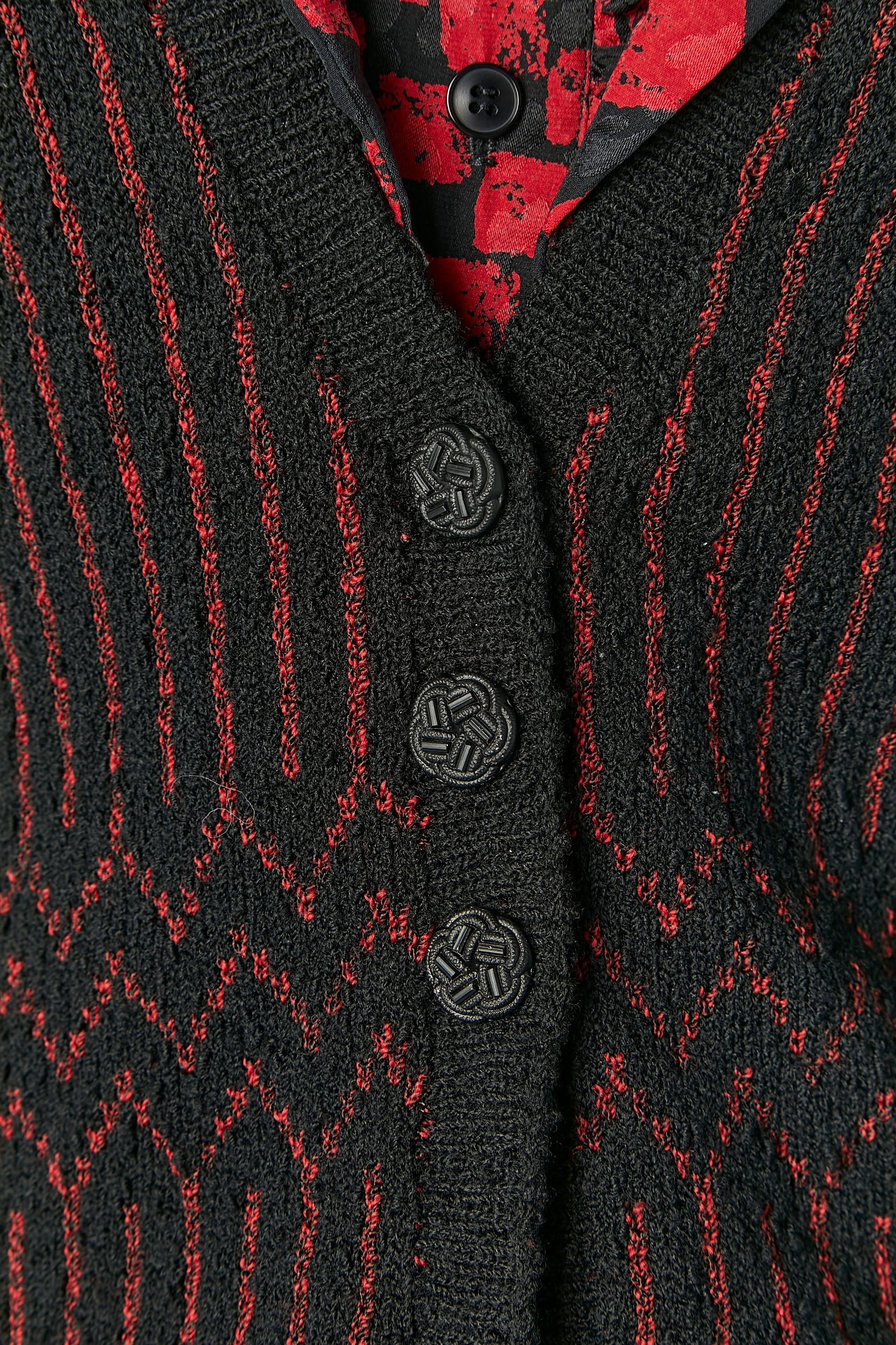 Black Wool knit cardigan with silk shirt and skirt ensemble ADOLFO for Neiman Marcus For Sale