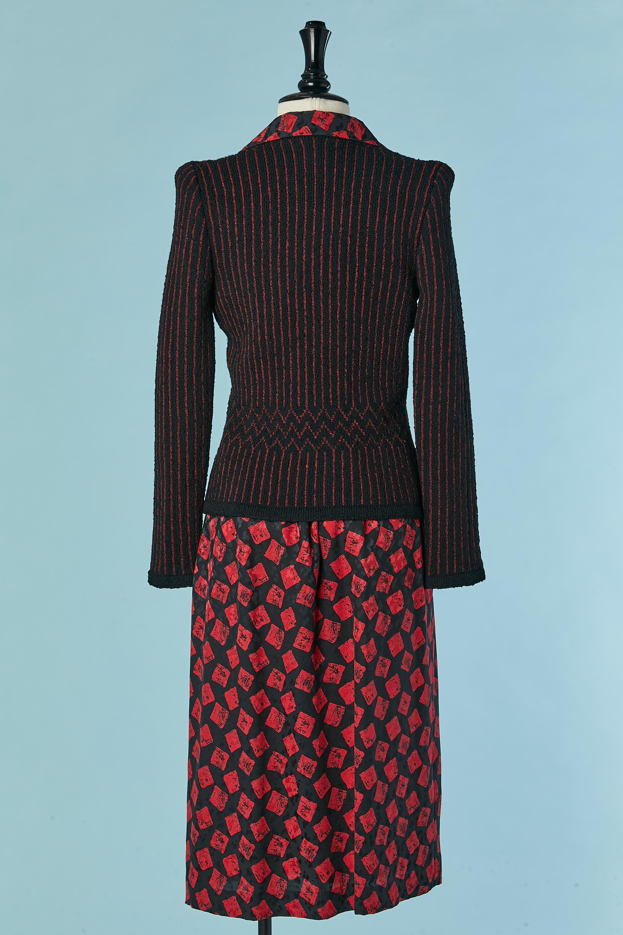 Wool knit cardigan with silk shirt and skirt ensemble ADOLFO for Neiman Marcus In Excellent Condition For Sale In Saint-Ouen-Sur-Seine, FR