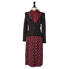 Cardigan in maglia di lana con camicia e gonna in seta Adolfo per Neiman Marcus