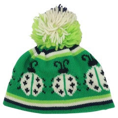Vintage Wool Knit Pom Pom Ladybug Ski Hat, 1970's