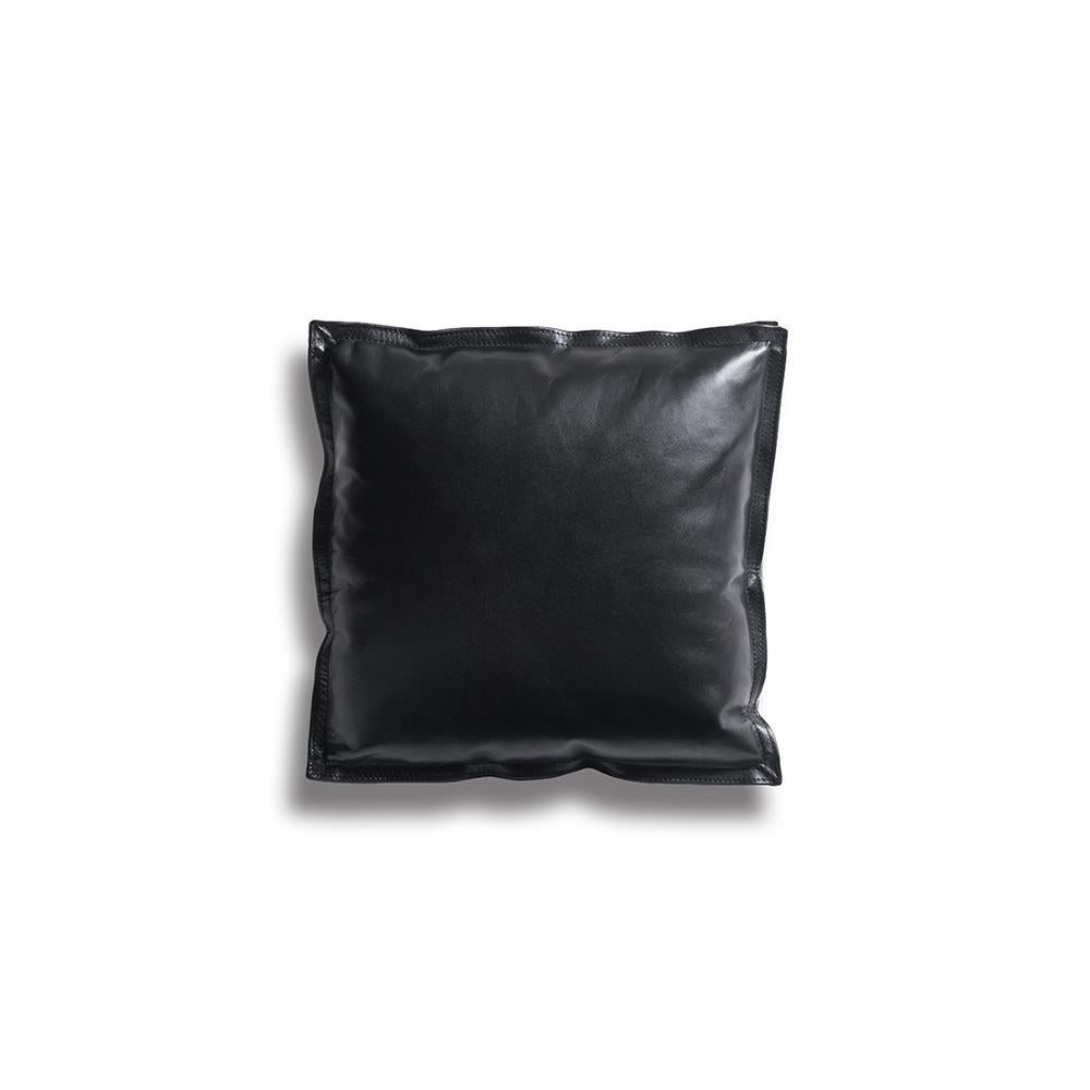 Modern Wool & Leather Scatter Cushion with Goose Feather Insert For Sale