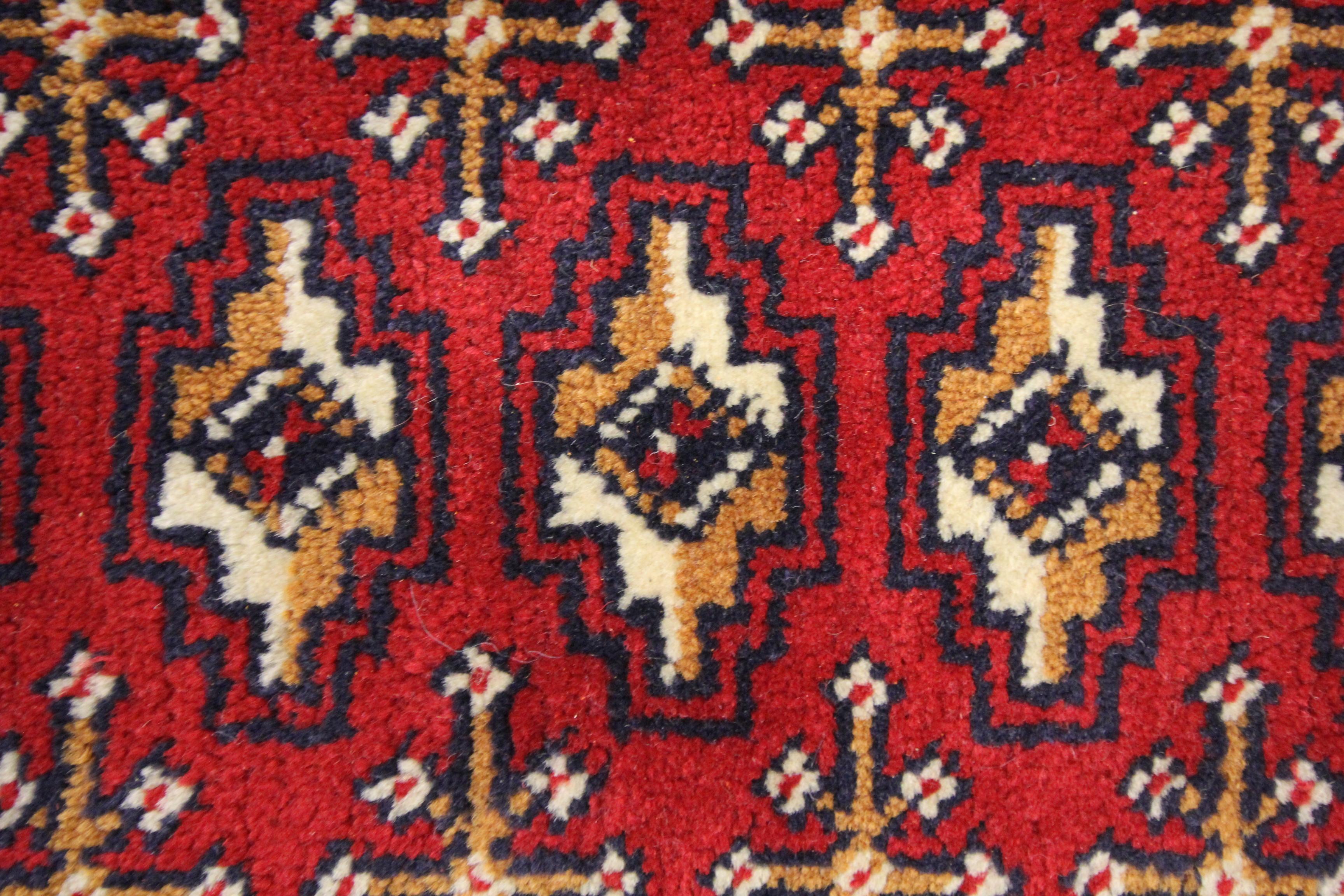 Hand-Knotted Wool Living Room Area Rug Handmade Turkman Carpet Red Poshti Rug For Sale