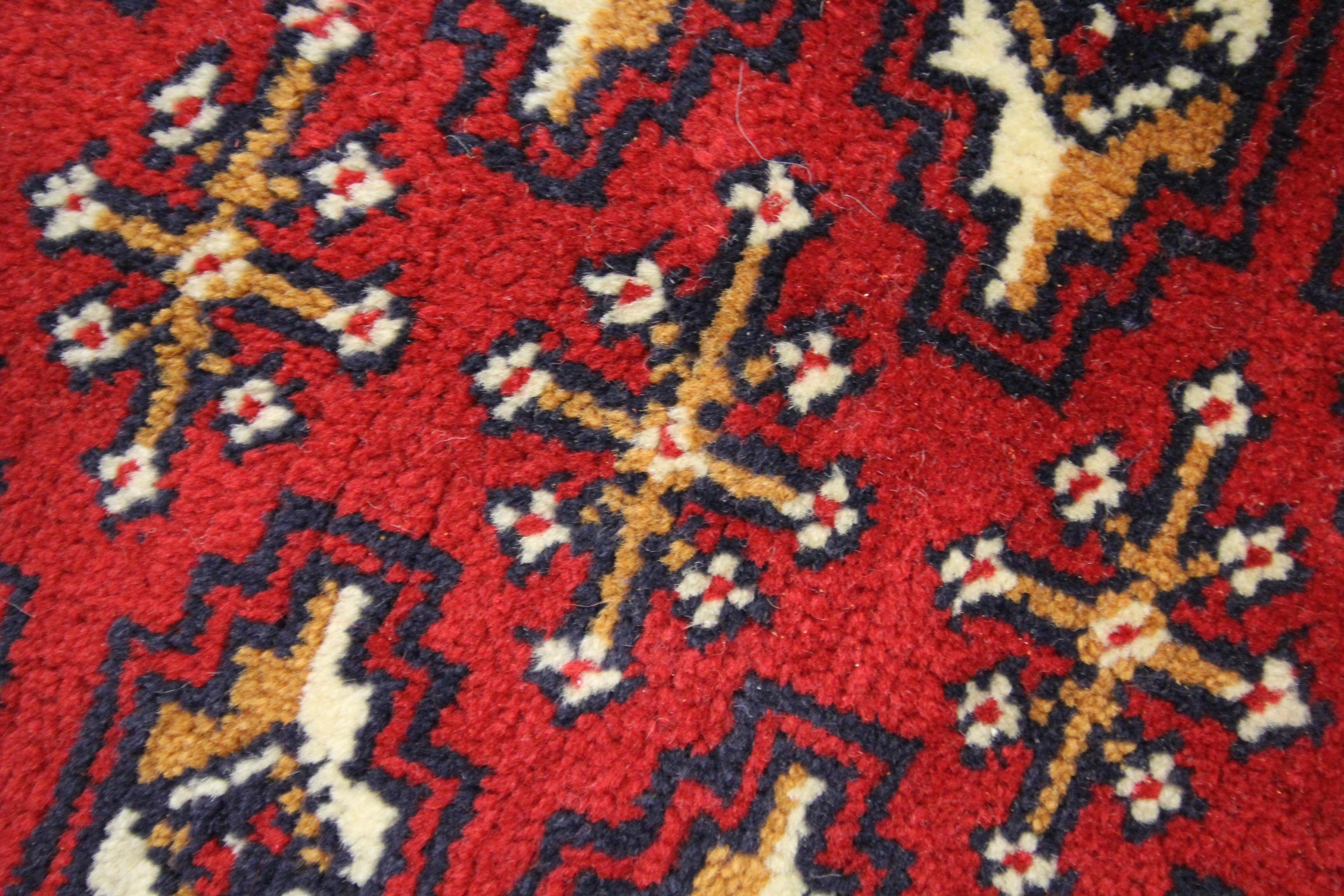 Mid-20th Century Wool Living Room Area Rug Handmade Turkman Carpet Red Poshti Rug For Sale