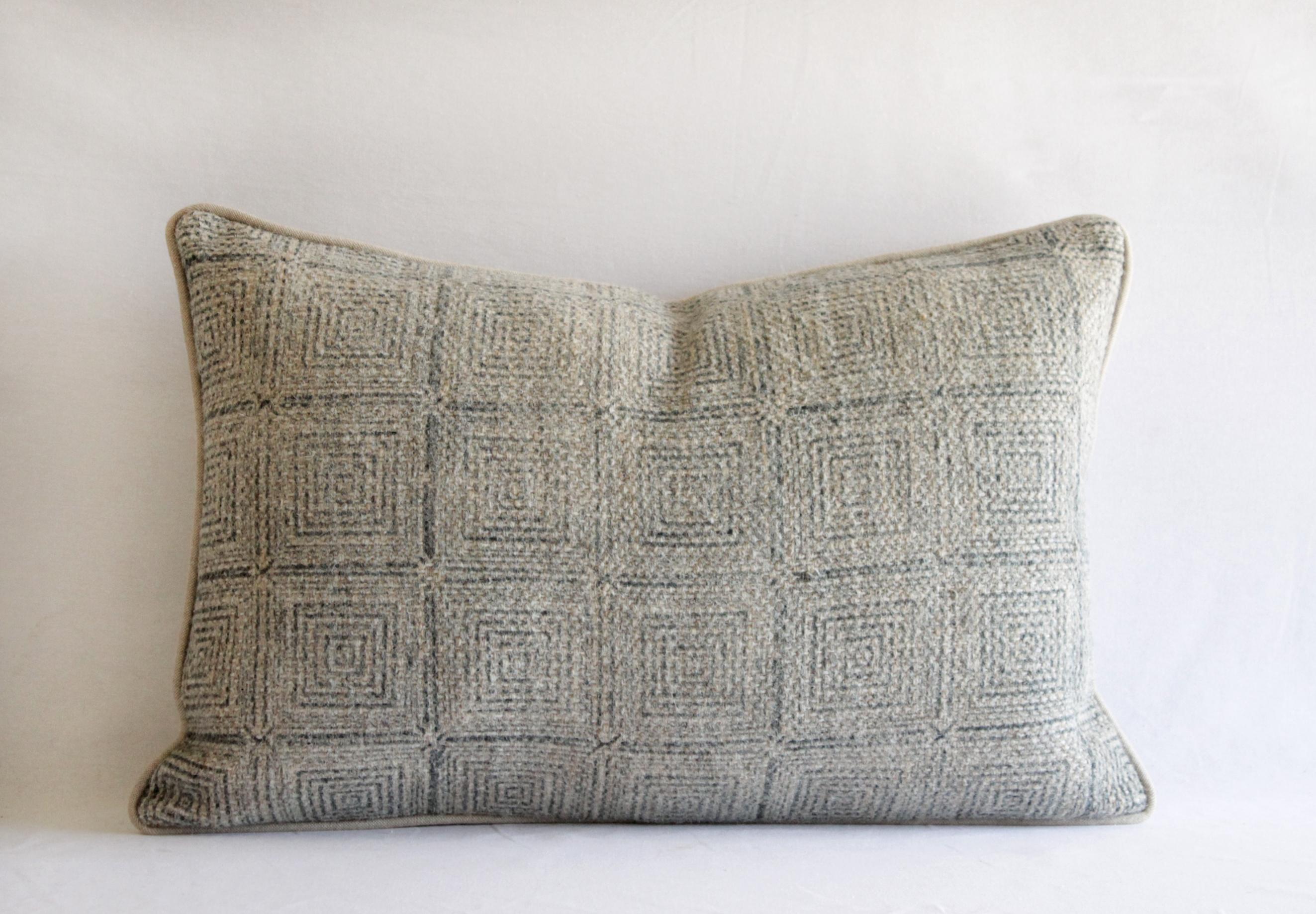 Wool Lumbar Pillows in Tan and Gray Pattern 1