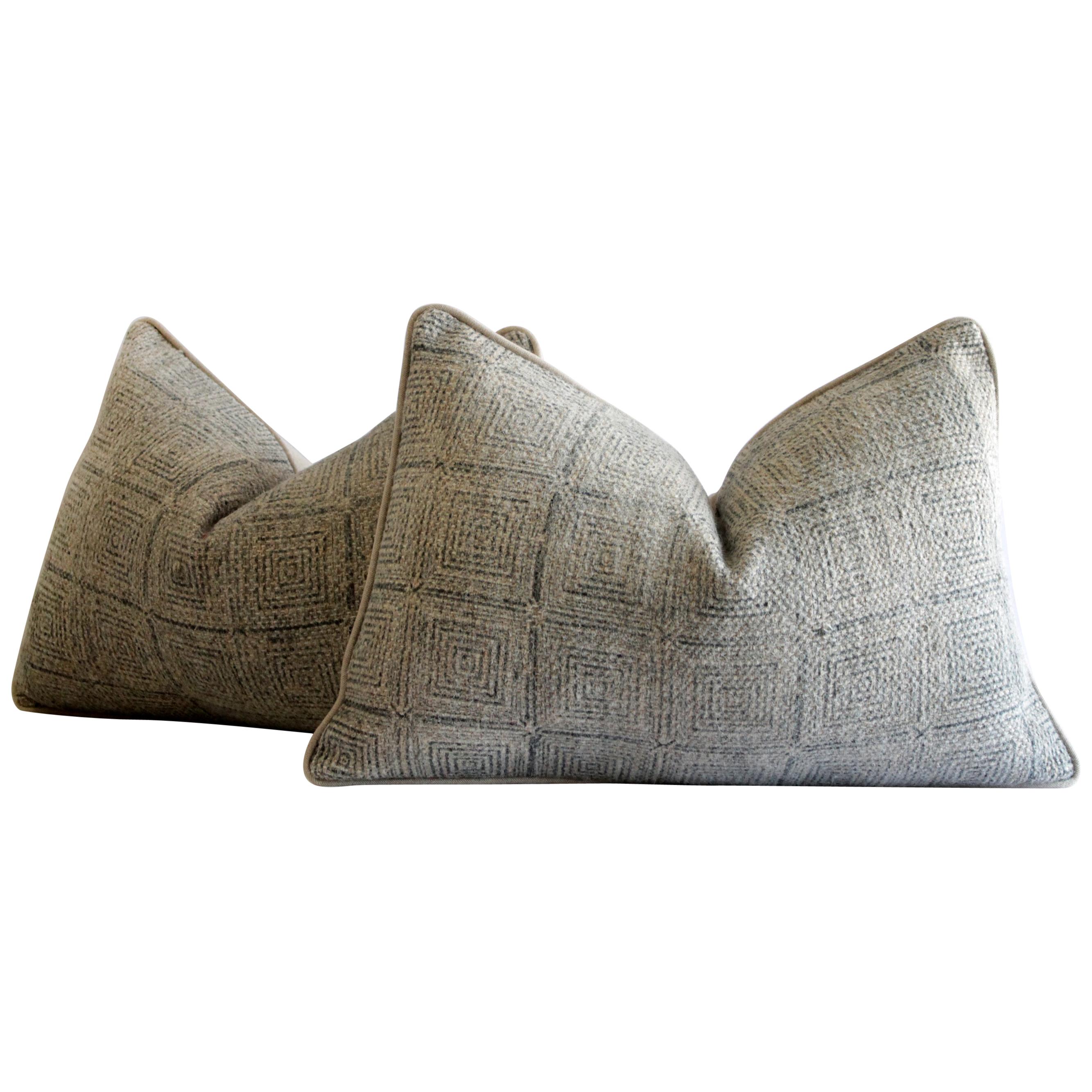 Wool Lumbar Pillows in Tan and Gray Pattern