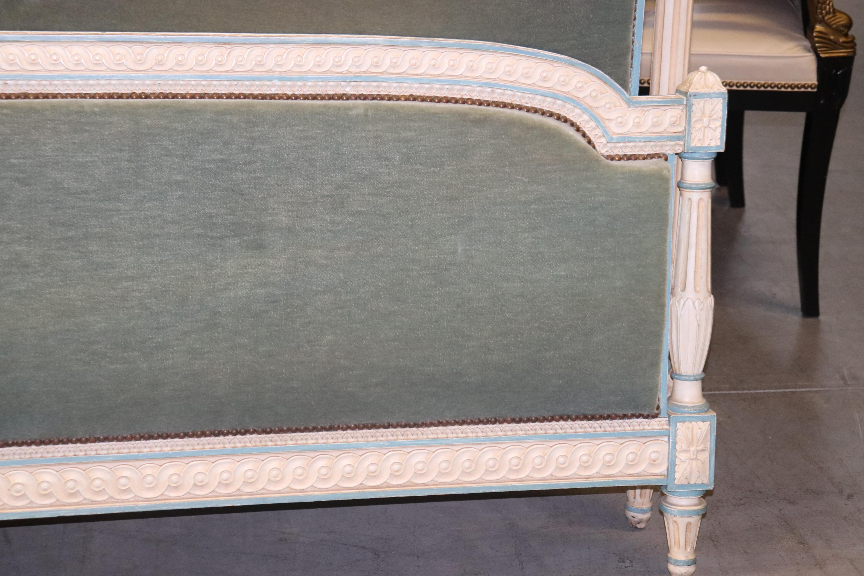 Wool Mohair Paint Decorated French Louis XVI Queen Size Headboard & Footboard 5