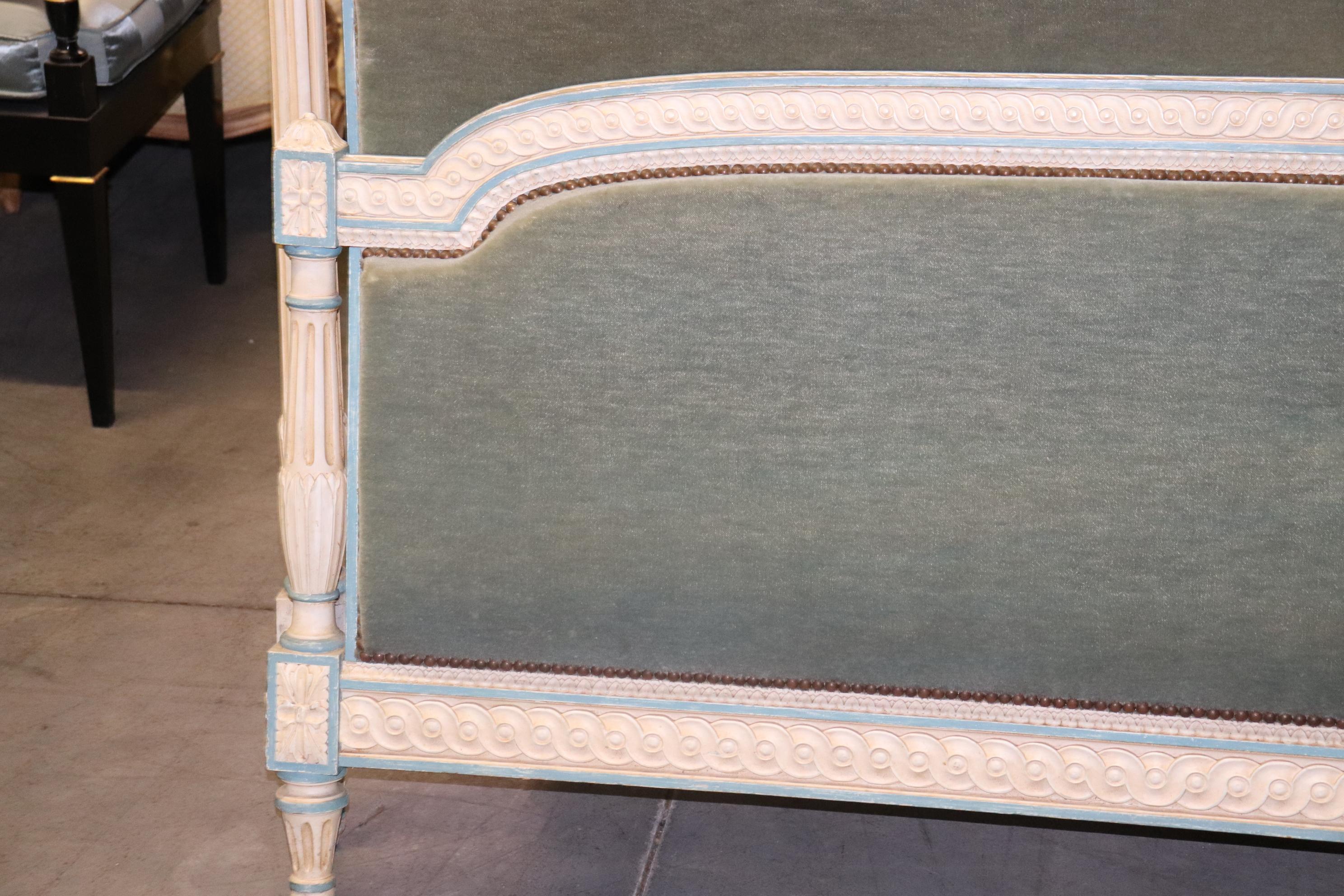 Wool Mohair Paint Decorated French Louis XVI Queen Size Headboard & Footboard 7