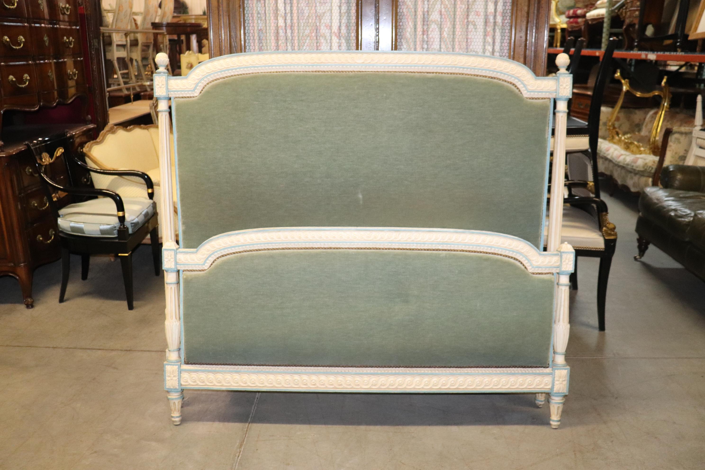 Wool Mohair Paint Decorated French Louis XVI Queen Size Headboard & Footboard 3