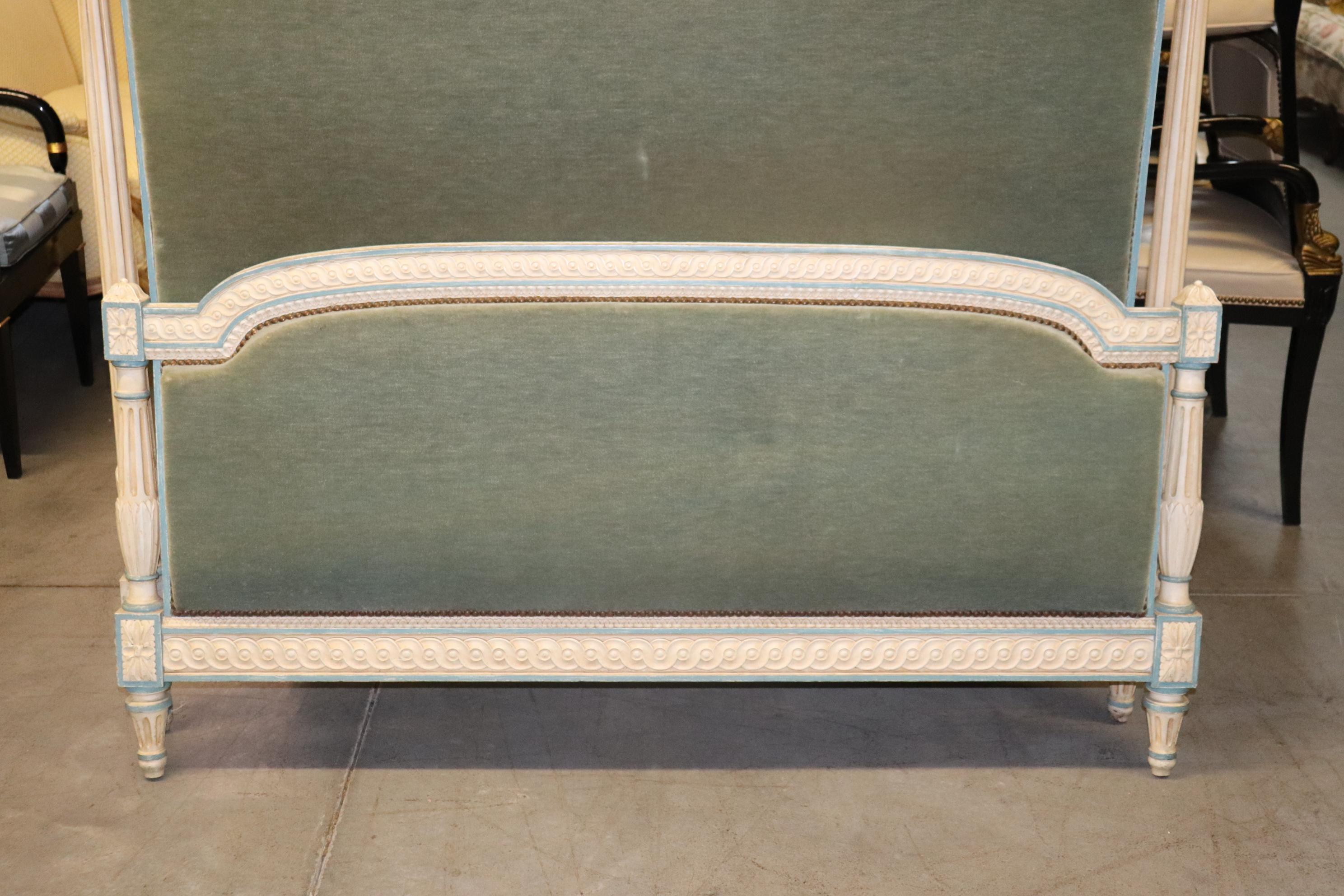 Wool Mohair Paint Decorated French Louis XVI Queen Size Headboard & Footboard 4