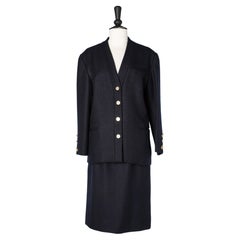 Vintage Wool navy blue skirt suit with branded buttons Chanel 