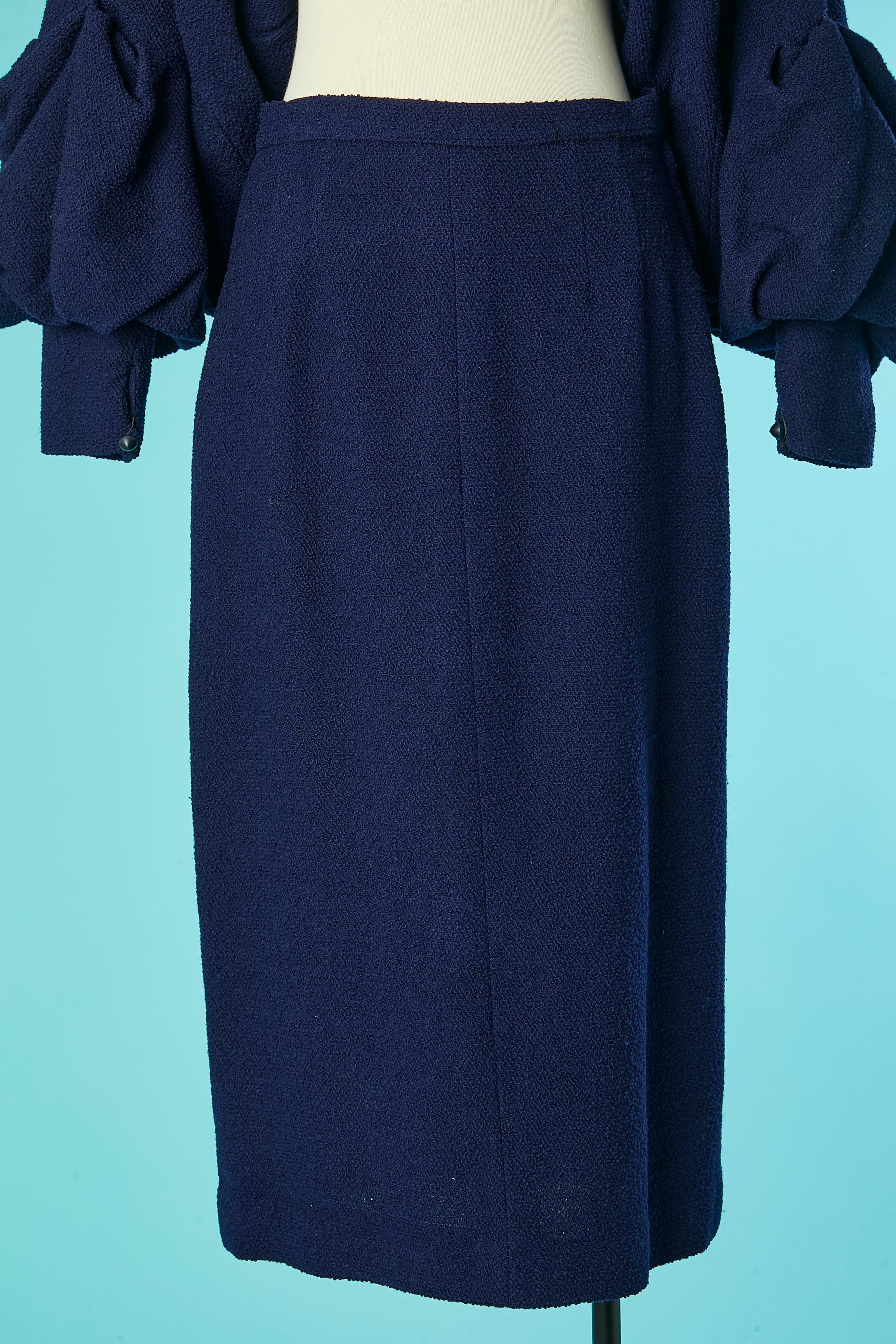 Wool navy blue skirt suit with bubbling sleeves Lilli Ann  For Sale 2