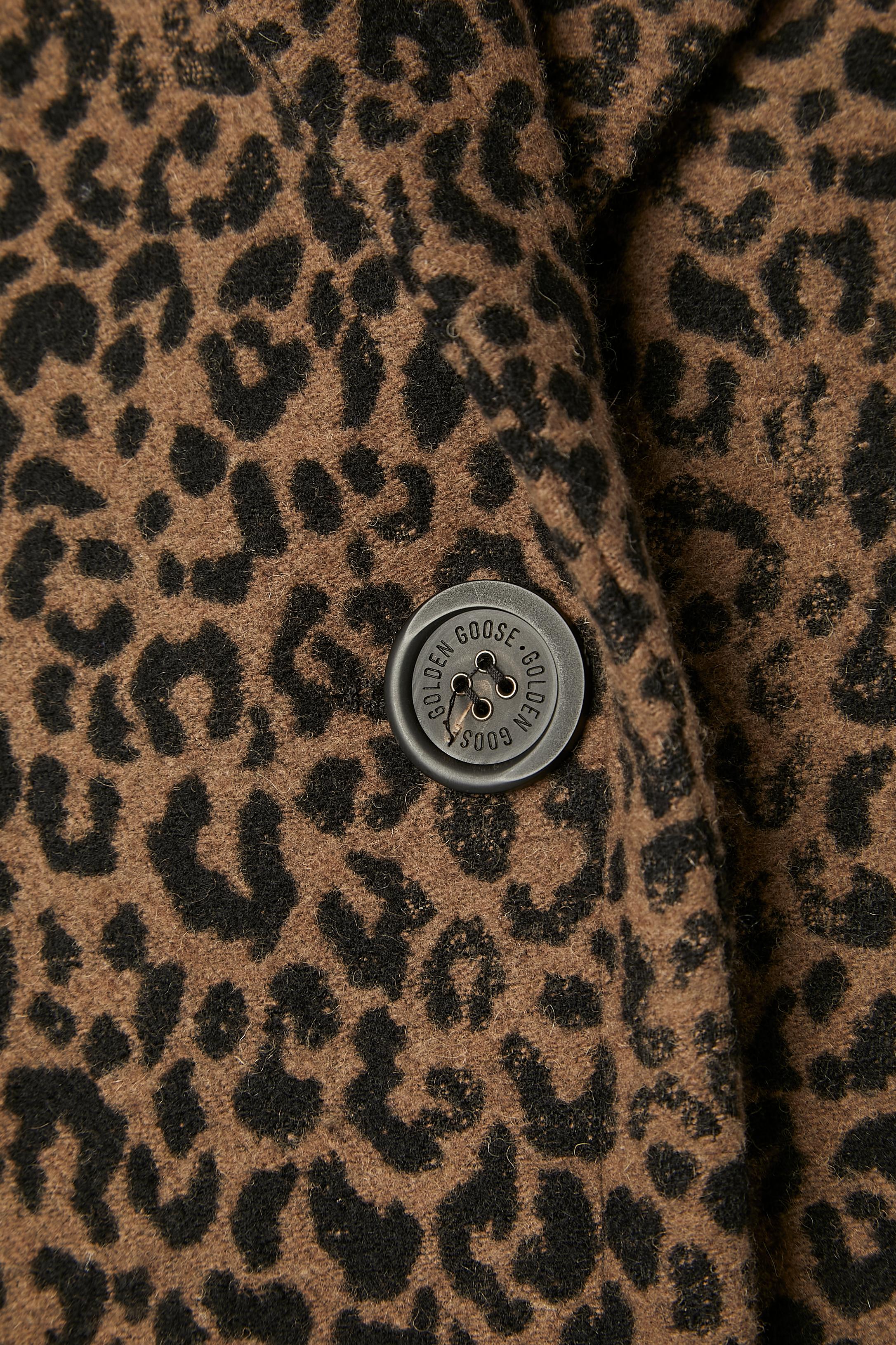 Noir Manteau surdimensionné en laine avec imprimé léopard et oie dorée  en vente