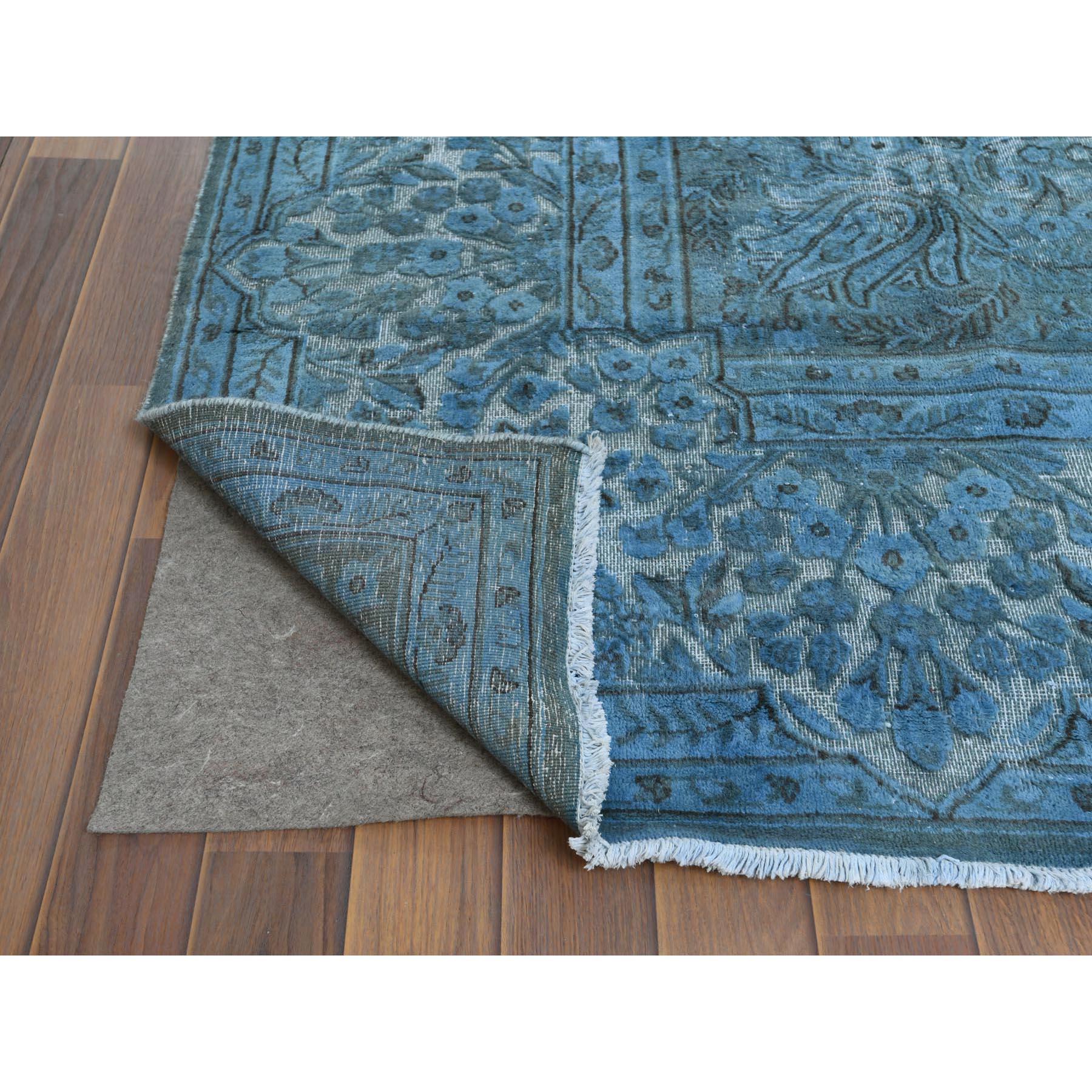 Hand-Knotted Wool Persian Kerman with Flower Medallion Worn Down Stone Wash Hand Knotted Rug