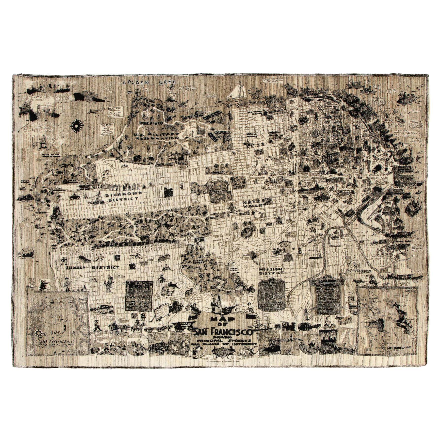 Modern Wool Persian Map Rug, "San Francisco" by Orley Shabahang, 10' x 14' For Sale