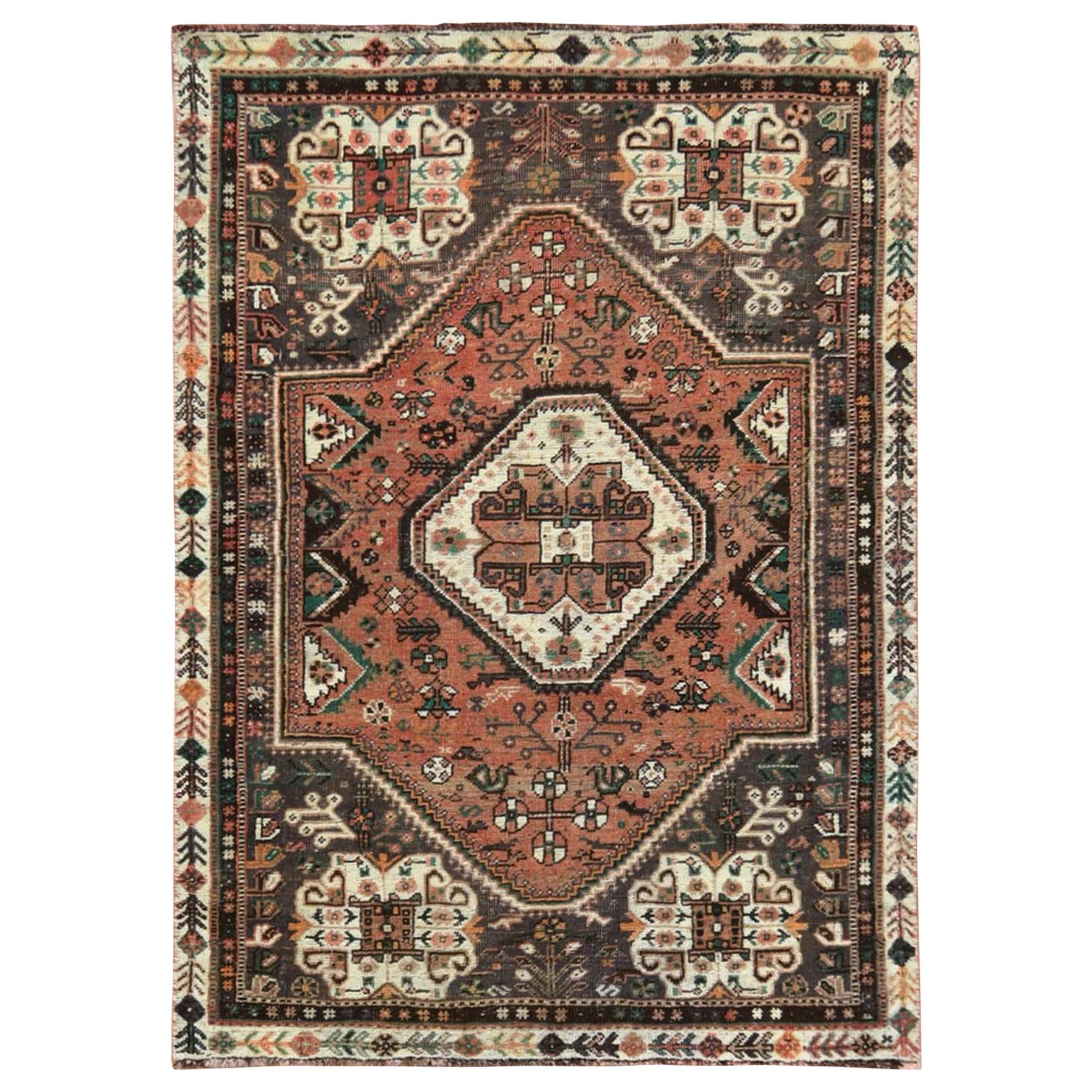 Wool Persian Shiraz Vintage Distressed Shabby Chic Handmade Rug