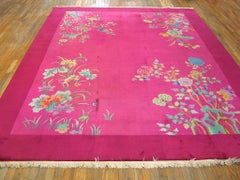 Wool Room Size Bright Pink / Purple Floral Antique Chinese Art Deco Rug Carpet