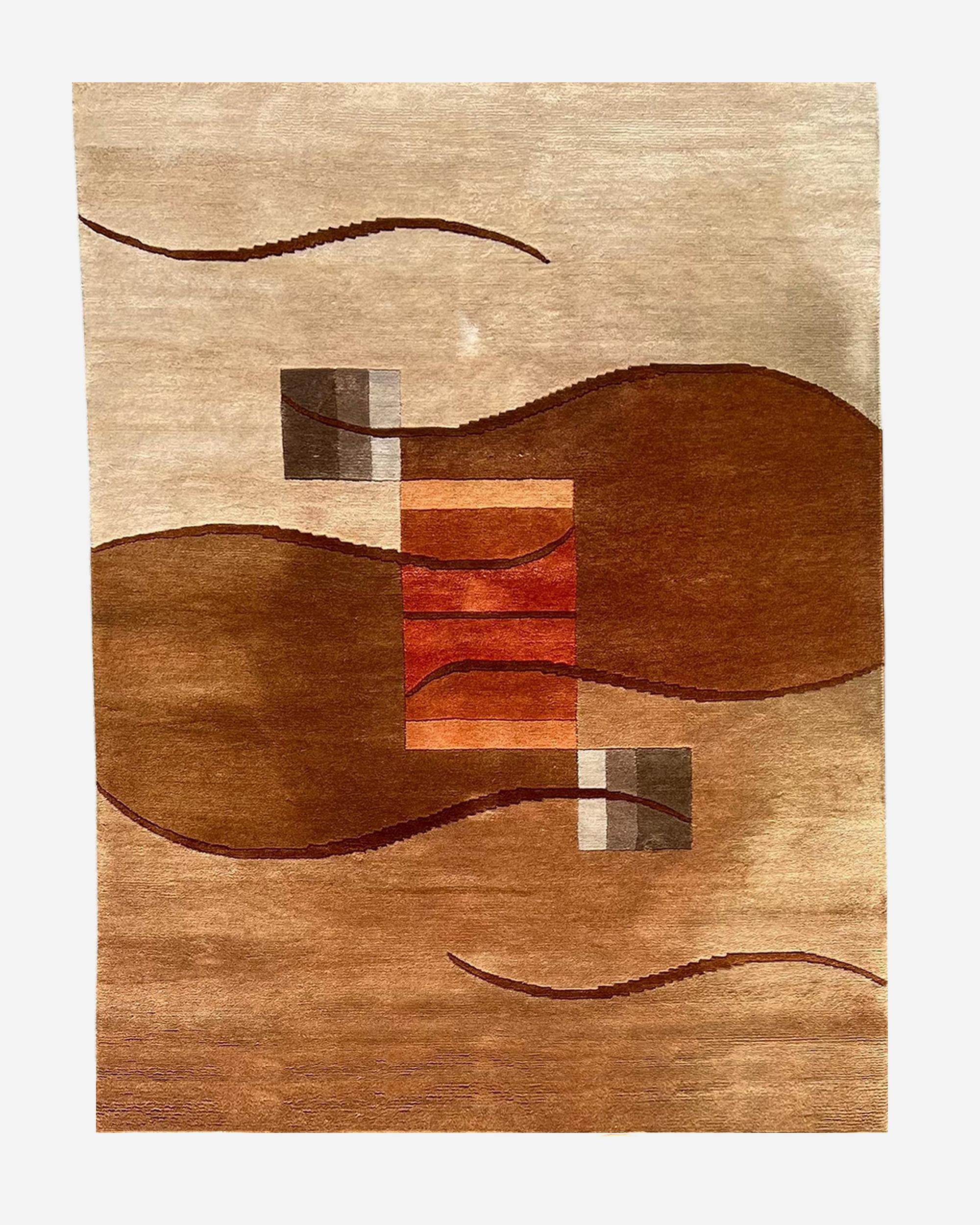 Thick knotted-stitch wool rug with abstract geometric design, in very good condition.
Lenght: 238 cm (93.7 inches - 7.81 feet)
Width: 172 cm (67.7 inches - 5.58 feet)
