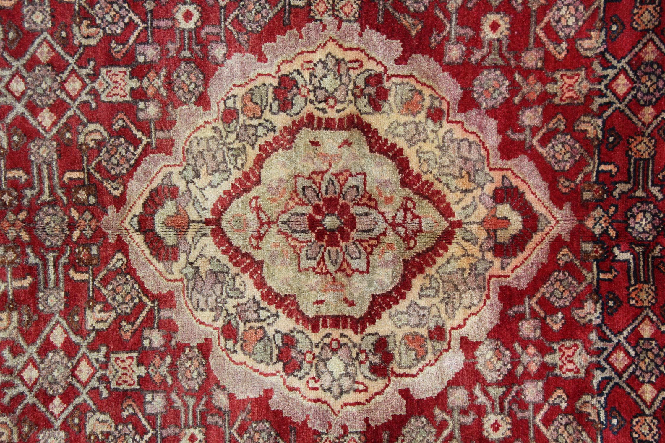 Azerbaijani Wool Rug Red Caucasian Runner Rug Long Handwoven Oriental For Sale