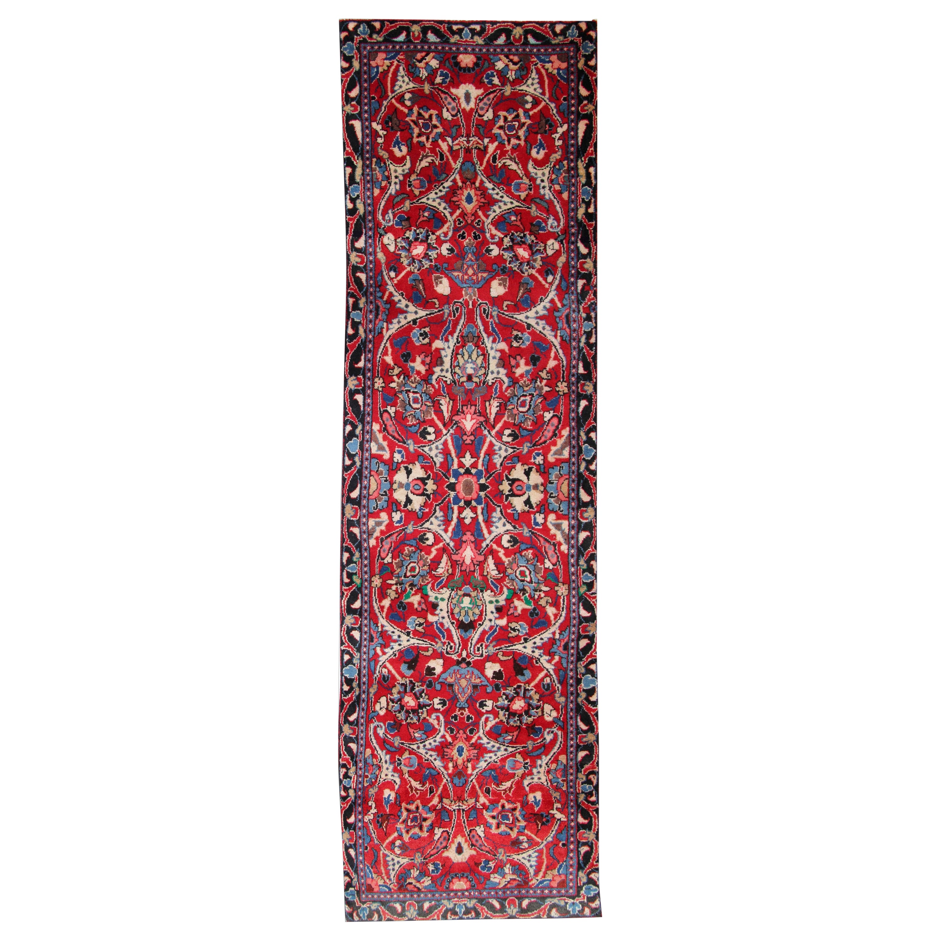 Handgefertigter Teppich aus Wolle, orientalischer, rot-blauer, traditioneller Teppich im Angebot