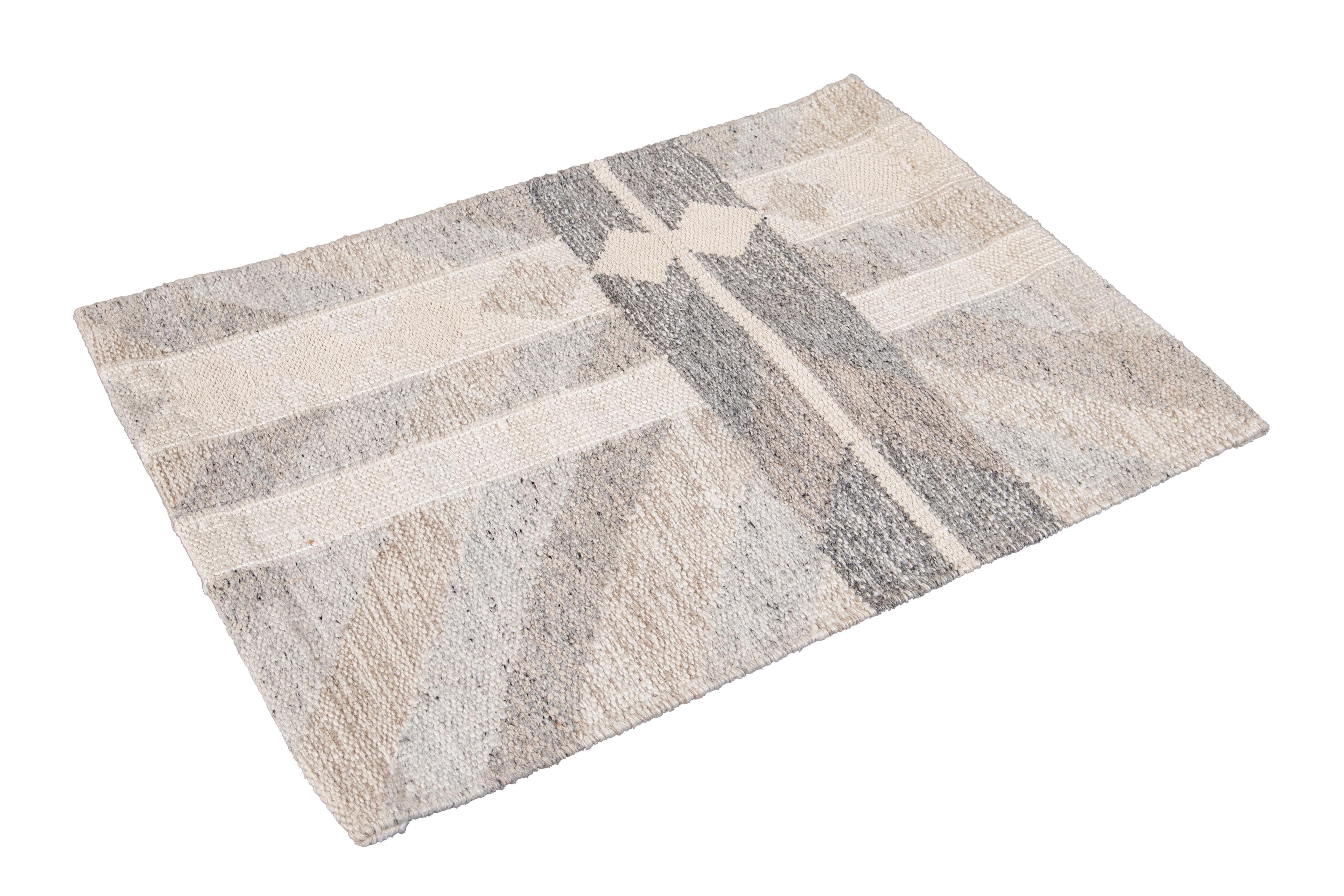 Wool Scandinavian style Kilim custom rug. Custom sizes and colors made-to-order.

Material: Wool 
Lead time: Approx. 15-20 weeks Available
Colors: Custom colors and styles available Made in India.
The price listed is for an 8' x 10' rug.