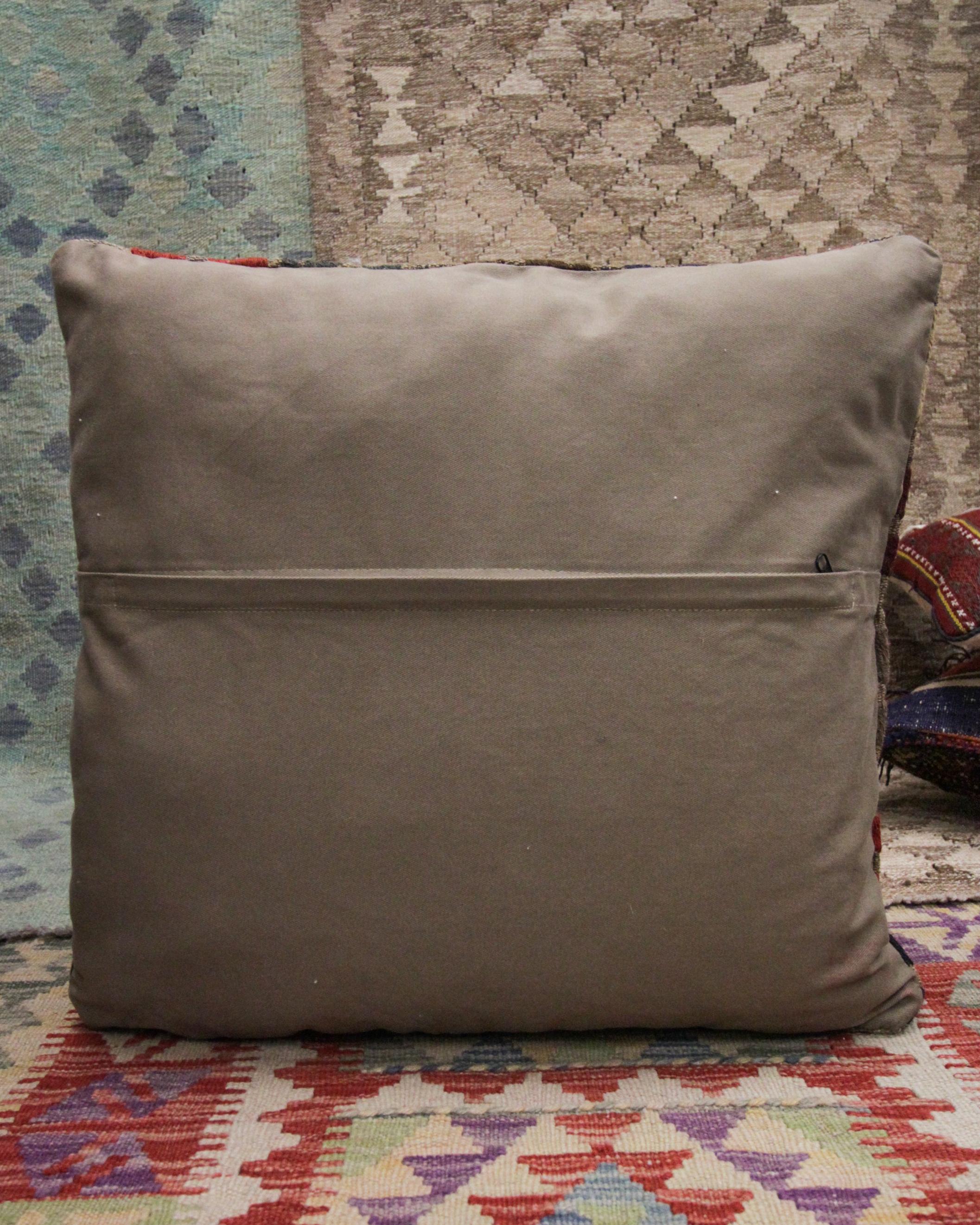 Natural Fiber Wool Scatter Cushion Uzbek Tribal Pillow Cover Handmade Large Brown Suzani For Sale