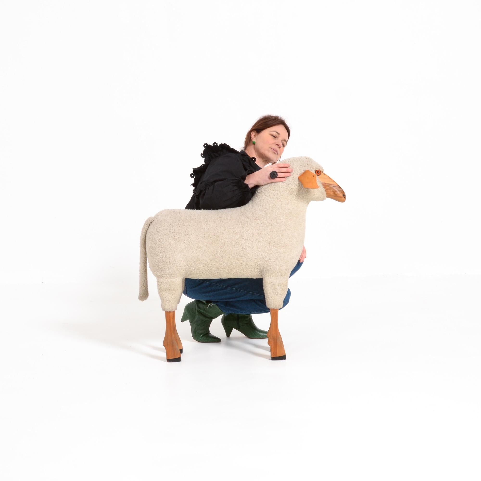 This beautiful and characterful sheep was designed by Hans-Peter Krafft for the German Company Meier. It can be dated in the 1970s. Made almost entirely by hand, the sheep is manufactured like a piece of furniture and is strong enough to be used as