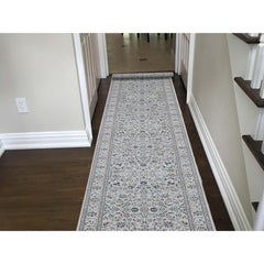 Wool and Silk 250 KPSI All-Over Design Extra Large Runner Nain Hand Knotted Rug
