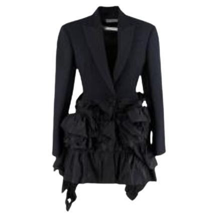 Alexander McQueen Wool-Silk Blazer with Silk Faille Ruffles - xxs For Sale