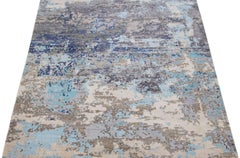 Wool & Silk Contemporary Abstract Rug with Gray & Blue Color