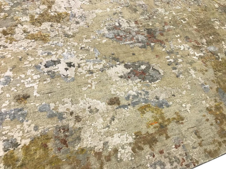 Gold Copper Beige Grey Textured HandKnotted Abstract Gallery Size Rug