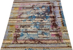 Tappeto tibetano contemporaneo fatto a mano in lana e seta con disegno multicolore a tutto campo