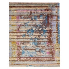 Wool & Silk Handmade Contemporary Tibetan Rug with Allover Multicolor Design