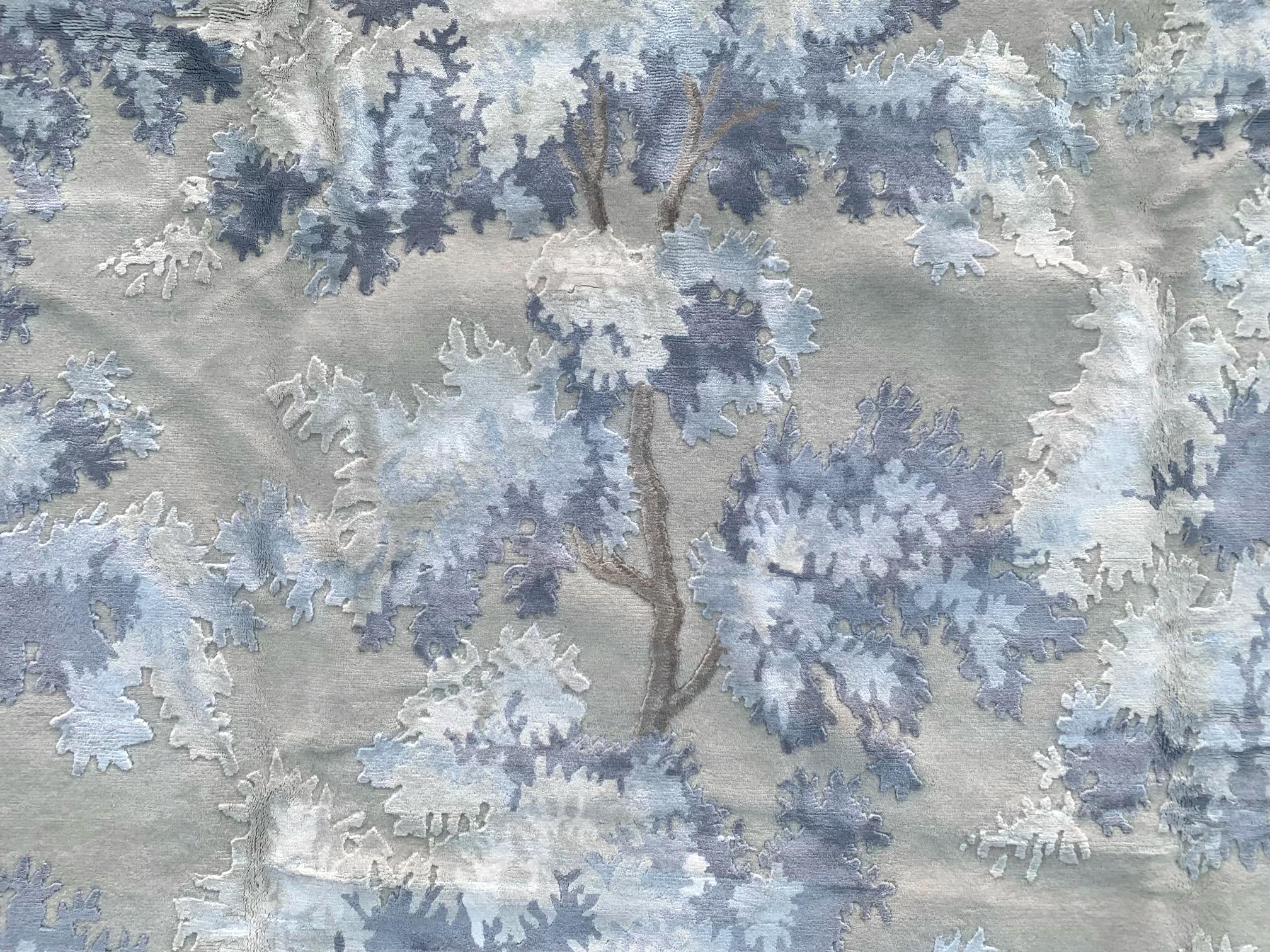 Wolle und Seide hochgeschlossene blaue Bäume (Indisch) im Angebot