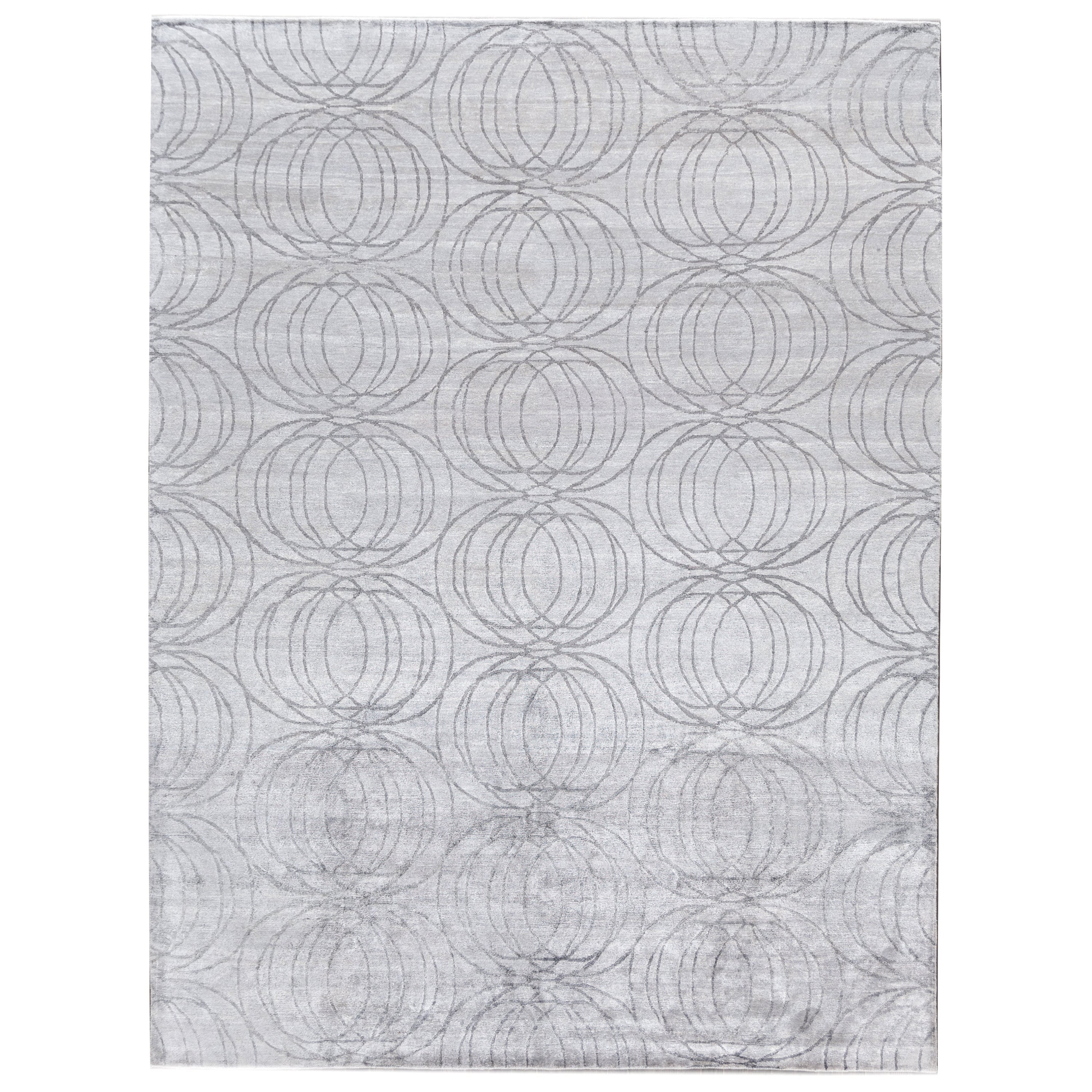 Tapis gris moderne en laine et soie fait à la main avec motif géométrique sans couture