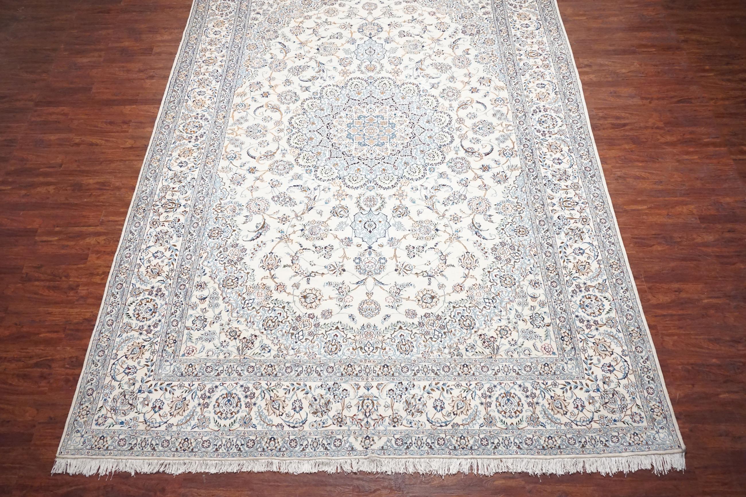 Hand-Knotted Wool & Silk Persian Naein For Sale