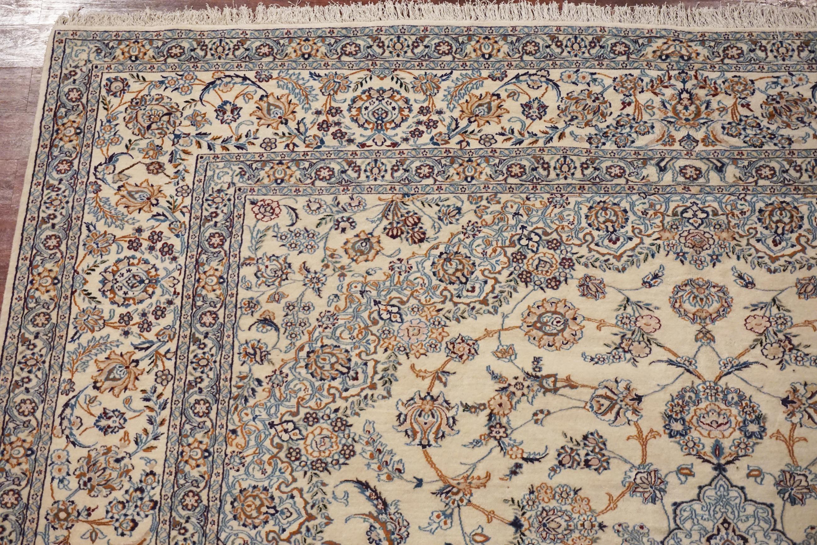 Contemporary Wool & Silk Persian Naein For Sale