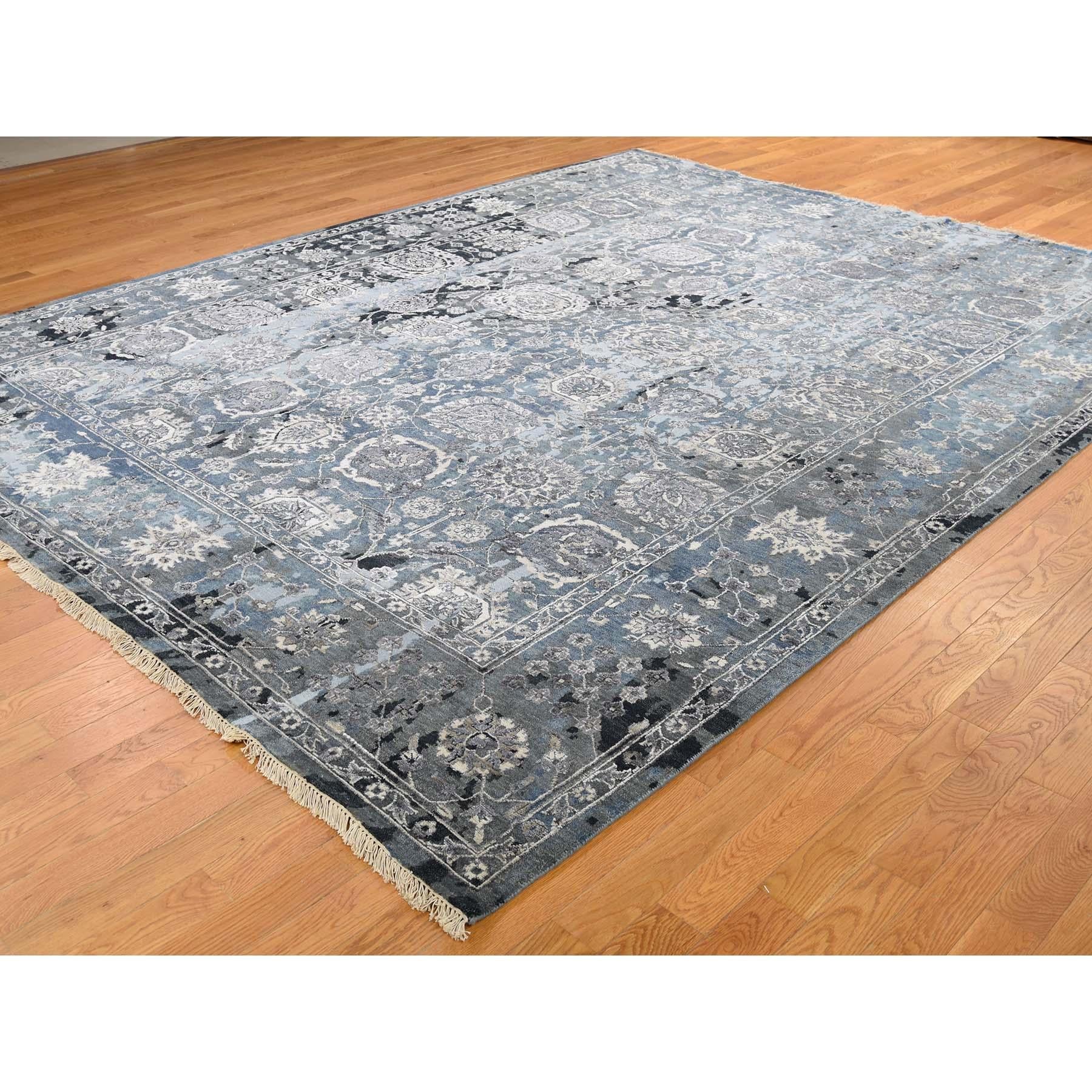 Hand-Knotted Wool and Silk Persian Tabriz Broken Design Hand Knotted Oriental Rug