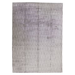 Tapis en laine et soie fait à la main avec motif géométrique gris