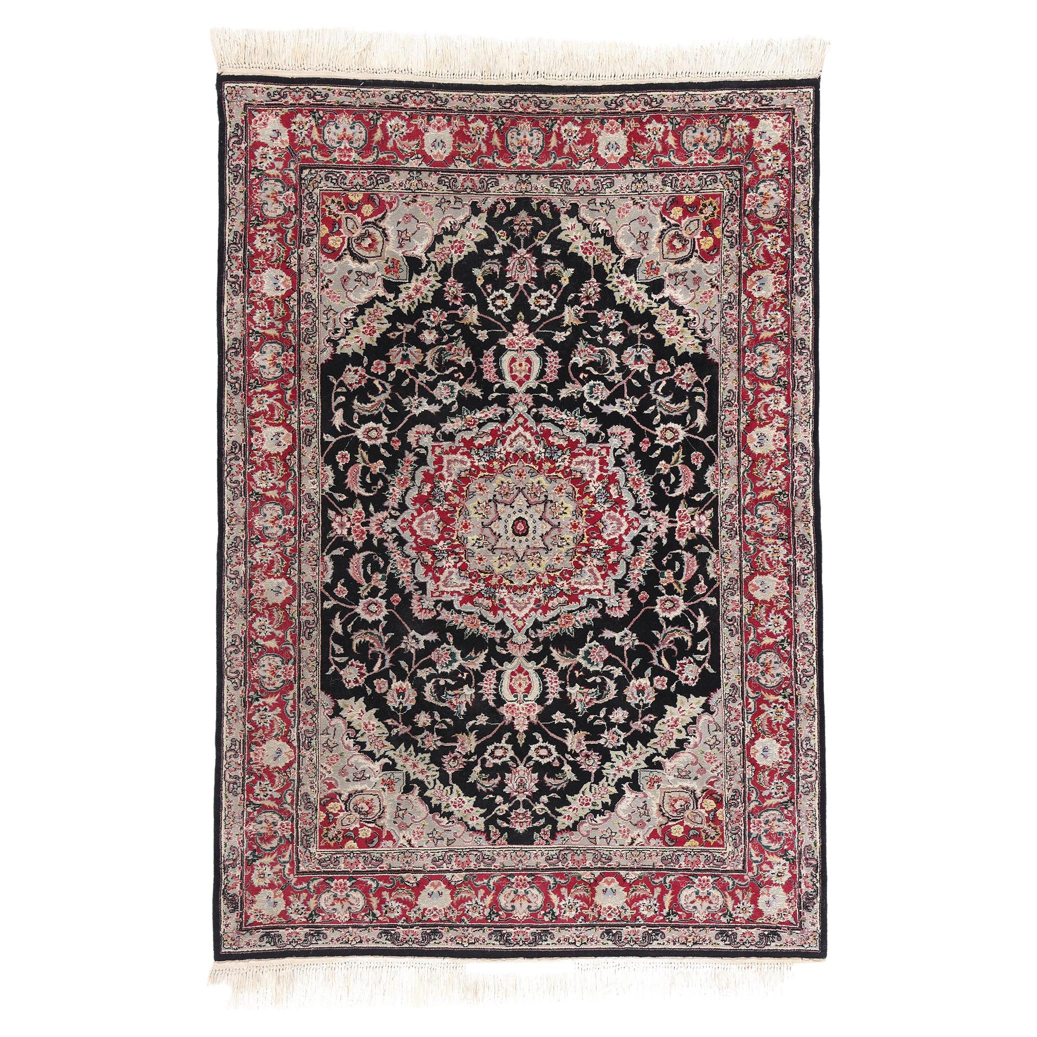 Wool & Silk Vintage Chinese Tabriz Carpet with Traditional Style