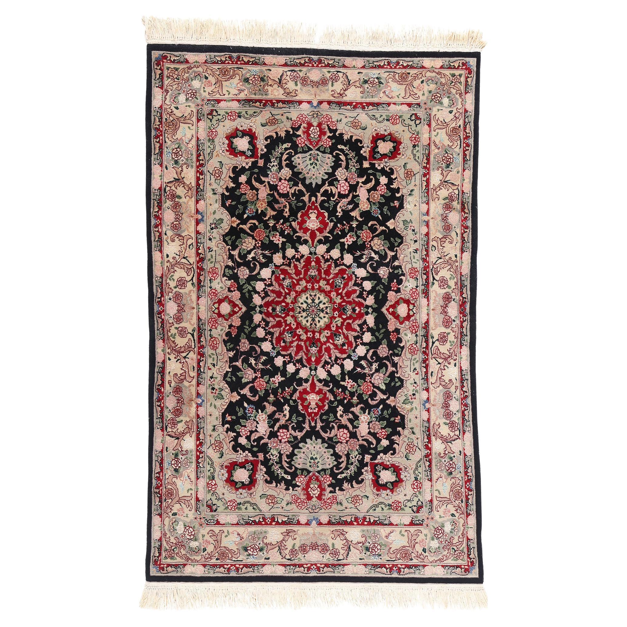 Wool & Silk Vintage Chinese Tabriz Carpet with Traditional Style