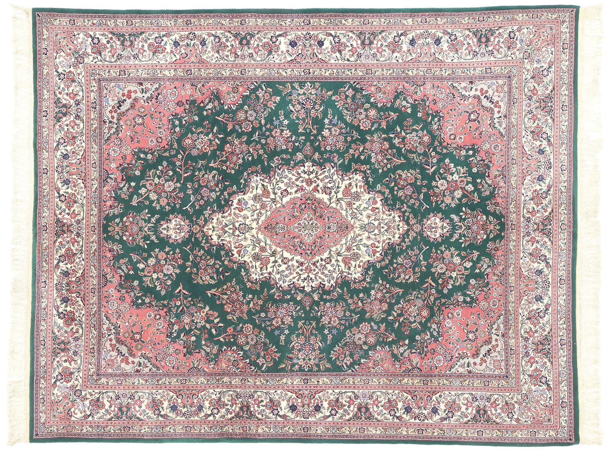 Wool & Silk Vintage Chinese Tabriz Rug, English Chintz Meets Maximalist Opulence For Sale 5