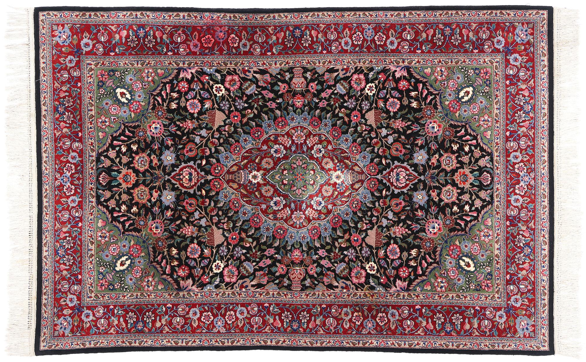 Wool & Silk Vintage Chinese Tabriz Rug, English Chintz Meets Maximalist Opulence For Sale 5